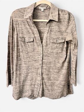 James Perse Standard 3/4 Sleeve Knit Shirt  Gray Heather Space-Dye 100% Cotton M